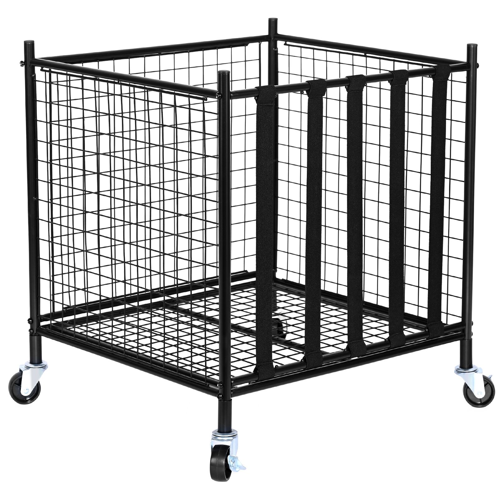 Sports Equipment Storage Rack - ローリングスポーツボール収納カート、伸縮性ストラップ付きロック可能なバスケットボールケージ、屋内屋外用スポーツ用品ホルダーオーガナイザー、ガレージ、プレイルーム、ジム、学校用スチール製収納ラック