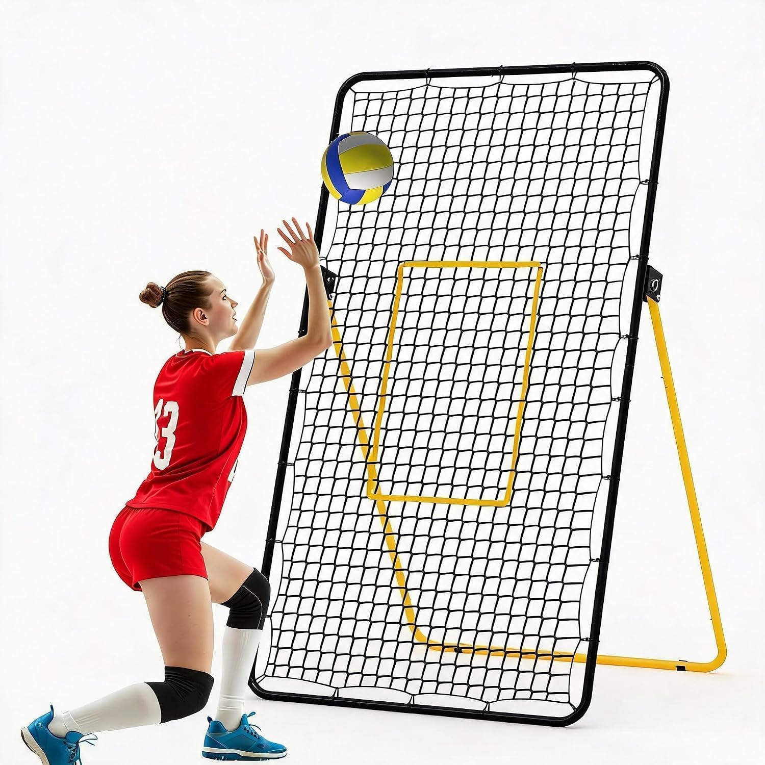 Sports Equipment Volleyball - 7x4フィート バレーボールリターンネット ヘビーデューティトレーニング機器 スポーツリバウンダー 弾性ロープとターゲット付き 屋外裏庭コート用