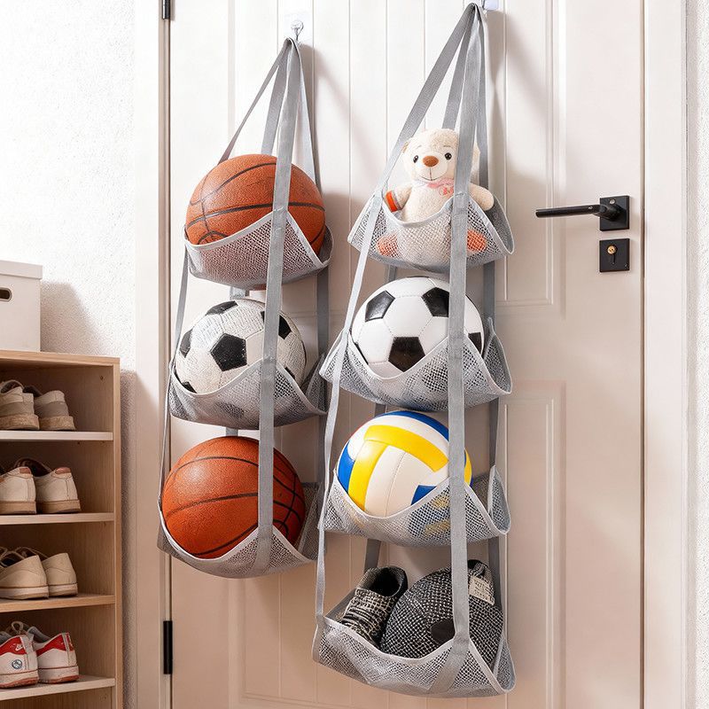Sports Equipment Basketball - 壁掛けボール収納バッグ メッシュポケットオーガナイザー バスケットボール サッカー ホームガレージ スポーツ用品