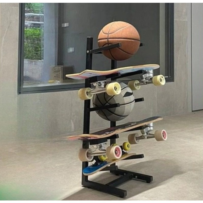 Sports Equipment Basketball - スケートボード用具ラック 統合設計 バスケットボール、サッカー、スポーツ雑貨の収納に 省スペースで頑丈なオーガナイザー