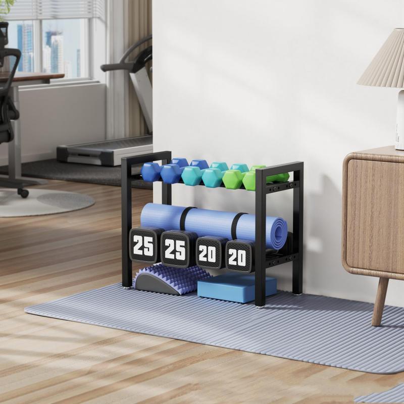 Sports Equipment Storage Rack - 調整可能な金属製ダンベルラック、ダンベルとケトルベル用のホームジム収納
