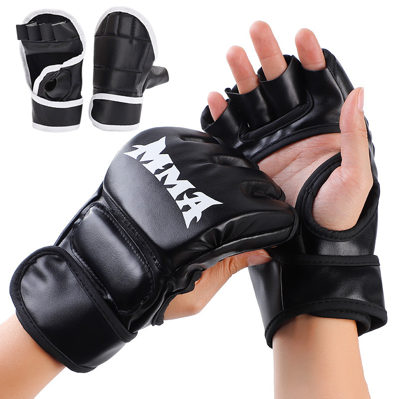 Boxing Glove Set - MMAハーフフィンガーボクシンググローブ PUレザー 厚手 メンズ レディース サンダ