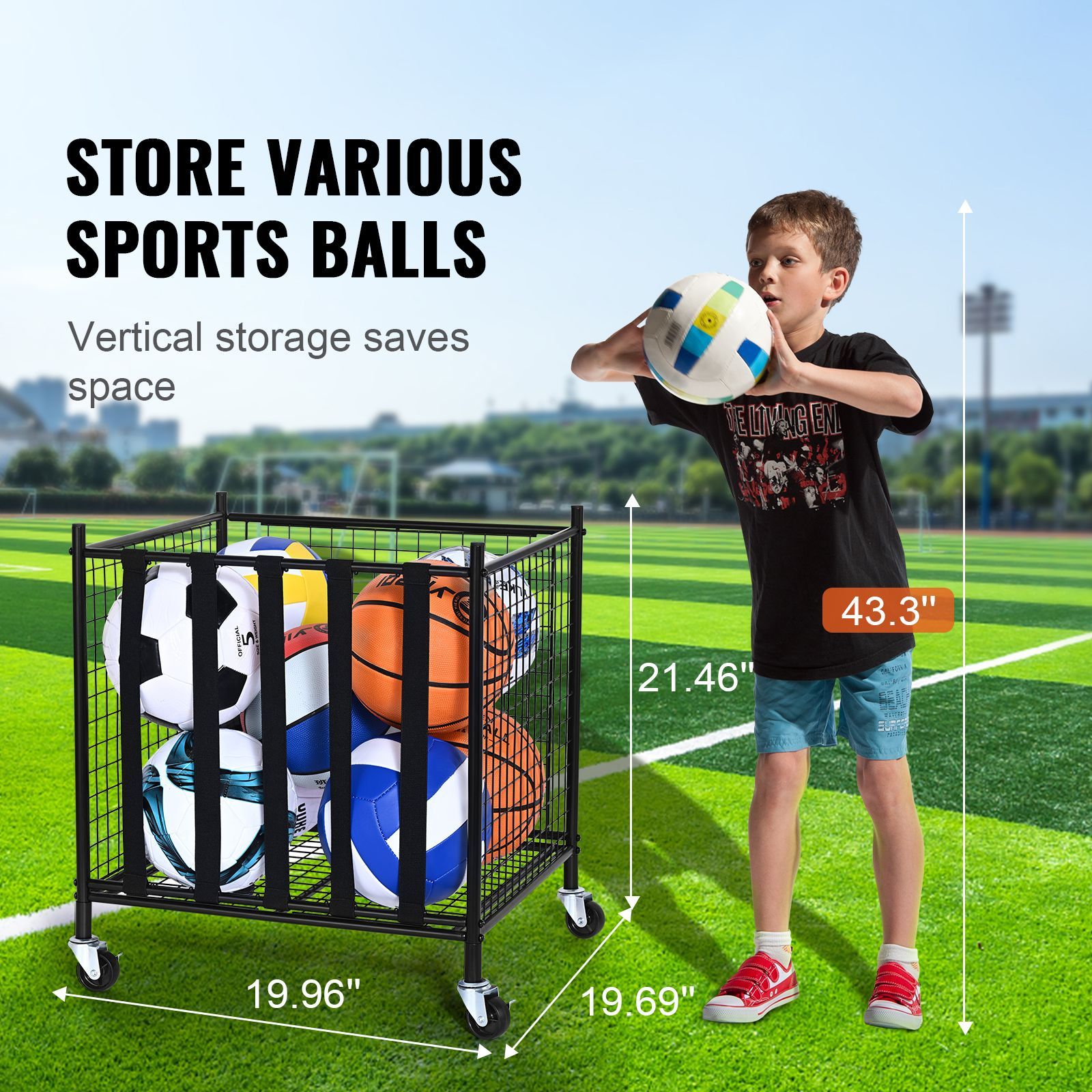 ローリングスポーツボール収納カート、伸縮性ストラップ付きロッ - Sports Equipment Storage Rack のレビューと価格