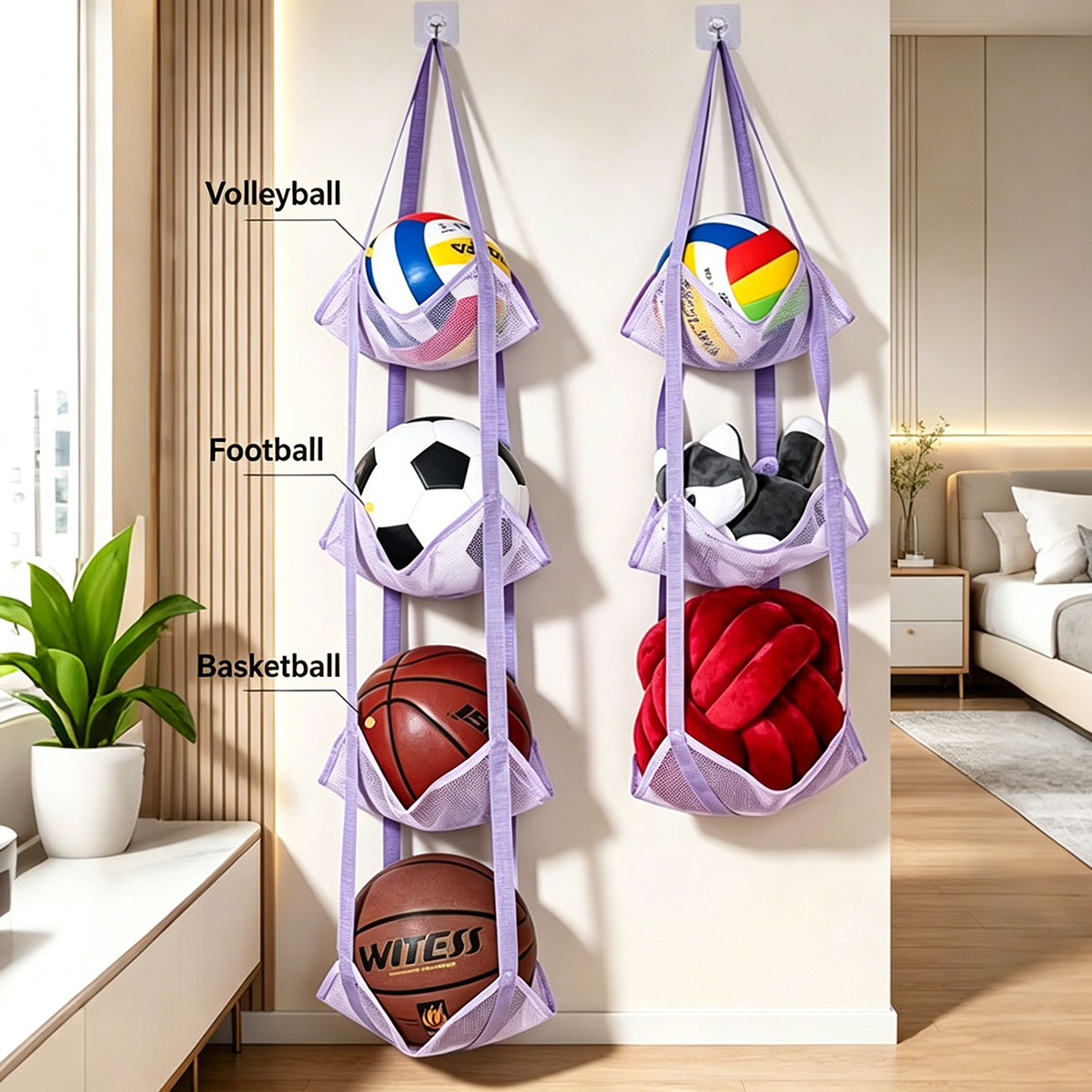 3/4段式吊り下げボール収納バッグ（フック付き）、バスケット - Sports Equipment Volleyball のレビューと価格